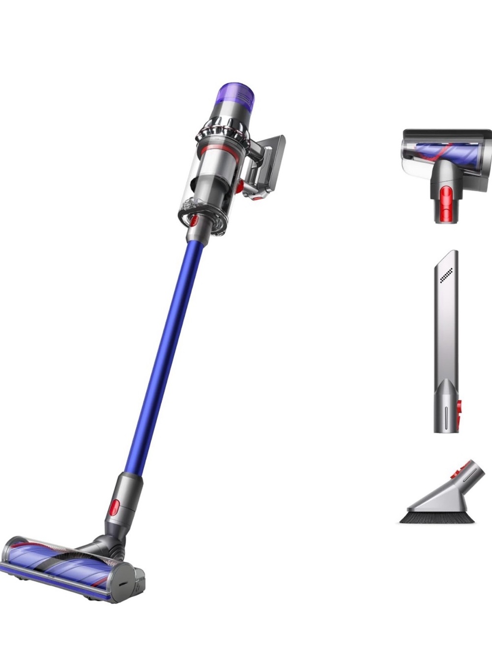 Dyson Cordless Vacuum in Blue, Purple, Silver and Red Accents